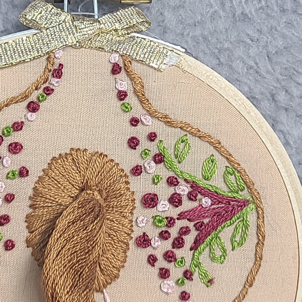 Vintage Embroidery Hoop Wall Art Girl Handmade Floral Needlework Boho Folk - Picture 7 of 13